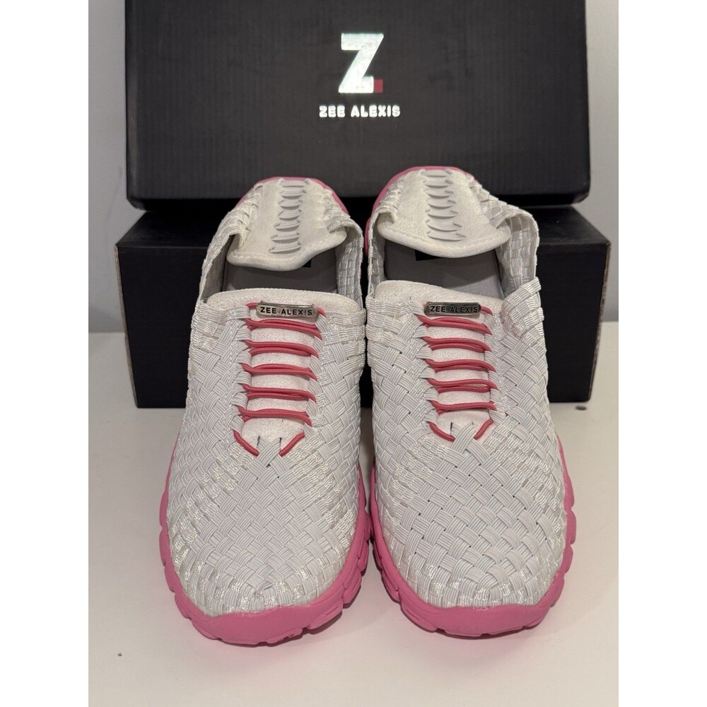Zee Alexis Danielle White On Pink Woven Comfort Slip-on Sneakers 9.5 NIB